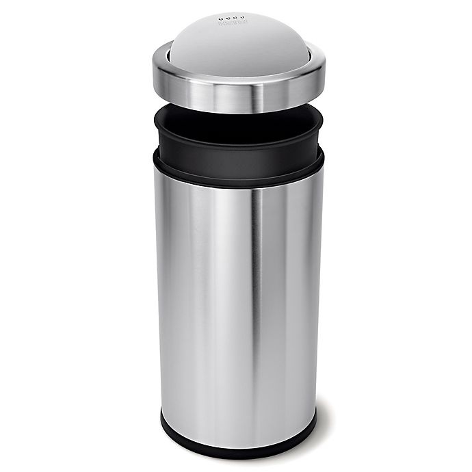 slide 3 of 4, simplehuman Round Swing Top Trash Can - Brushed Steel, 55 liter