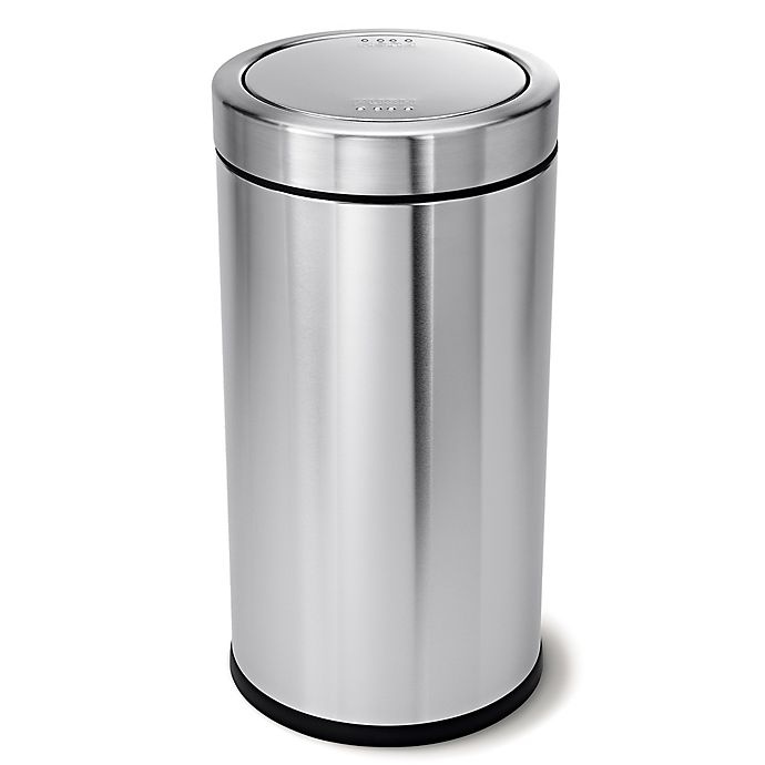 slide 1 of 4, simplehuman Round Swing Top Trash Can - Brushed Steel, 55 liter