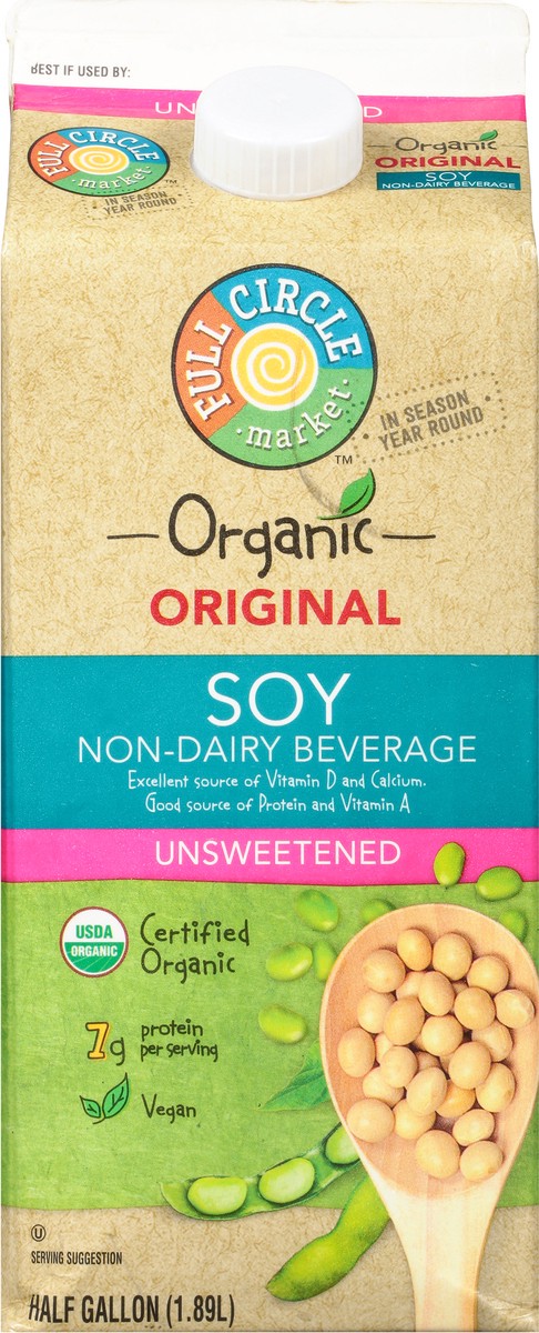 slide 2 of 15, Full Circle Market Organic Original Non-Dairy Unsweetened Soy Beverage 0.5 gl, 1/2 gal