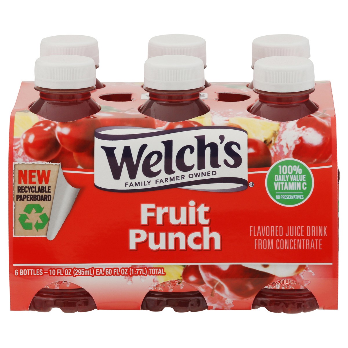 slide 10 of 11, Welch's Fruit Punch Juice Drink, 10 Fl Oz On-the-Go Bottle (Pack of 6), 60 fl oz