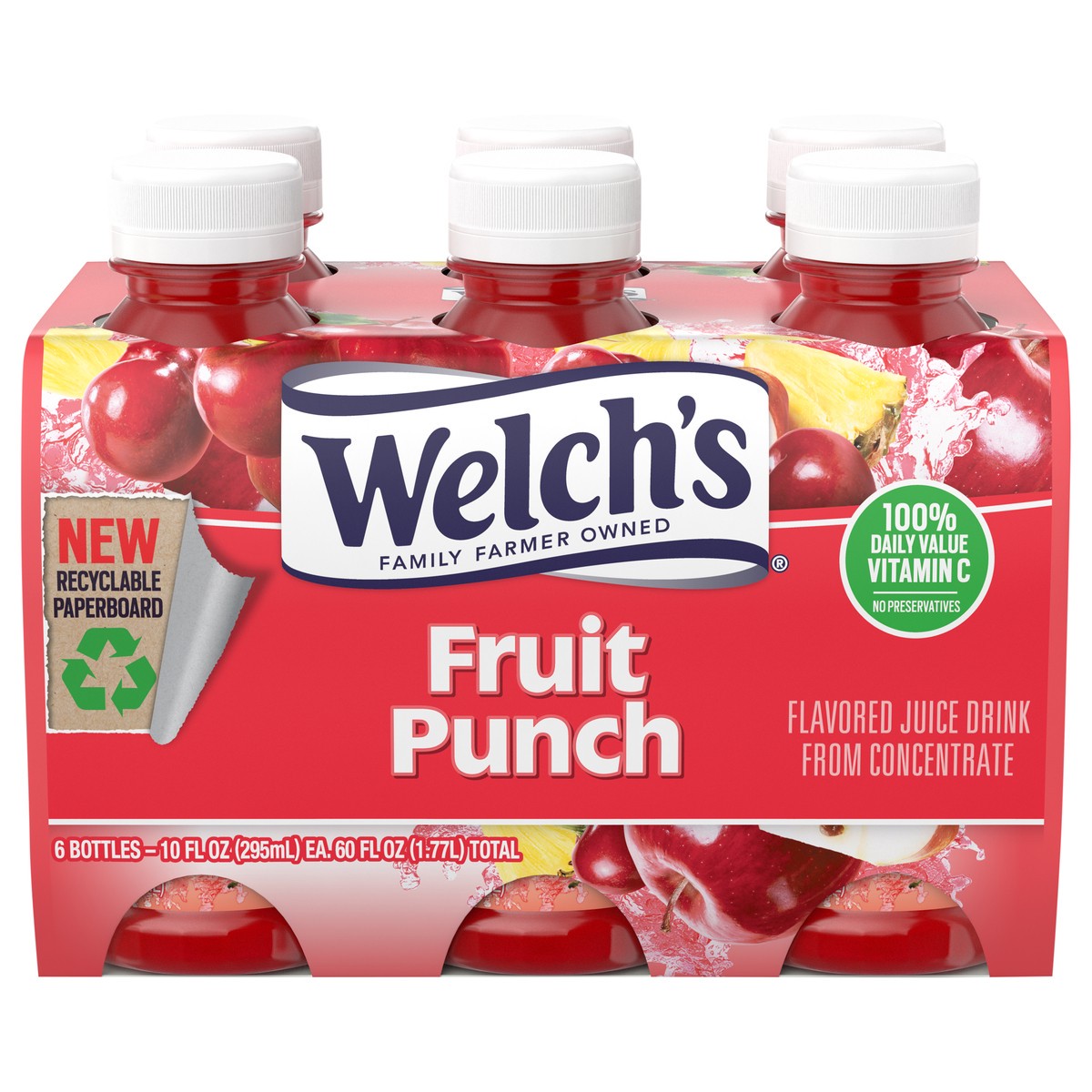 slide 1 of 11, Welch's Fruit Punch Juice Drink, 10 Fl Oz On-the-Go Bottle (Pack of 6), 60 fl oz