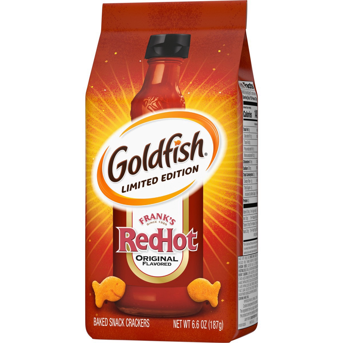 slide 1 of 1, Pepperidge Farm Goldfish Crackers, Limited Edition Frank's RedHot Snack Crackers, 6.6 oz. bag, 6.6 oz