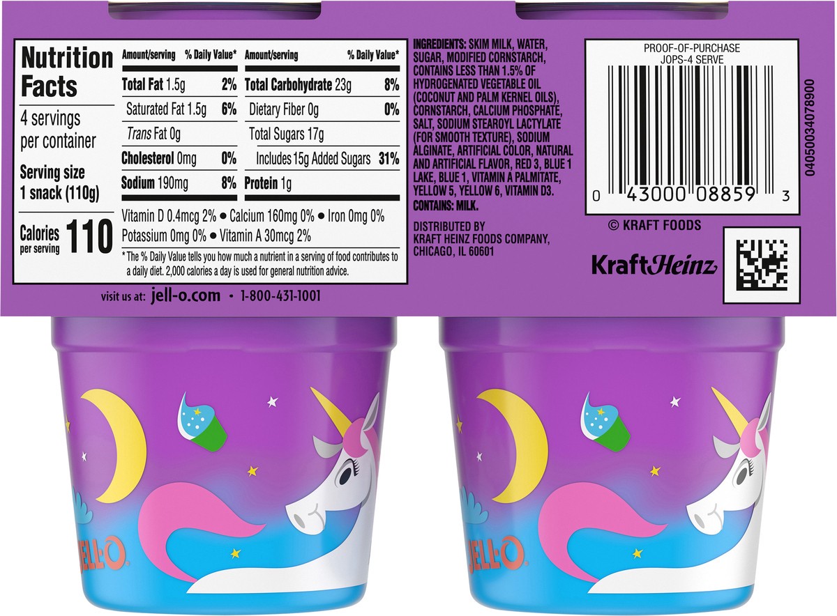 slide 4 of 9, Jell-O Unicorn Magic Cupcake Ready-to-Eat Pudding Cups Snack, 4 ct Cups, 4 ct