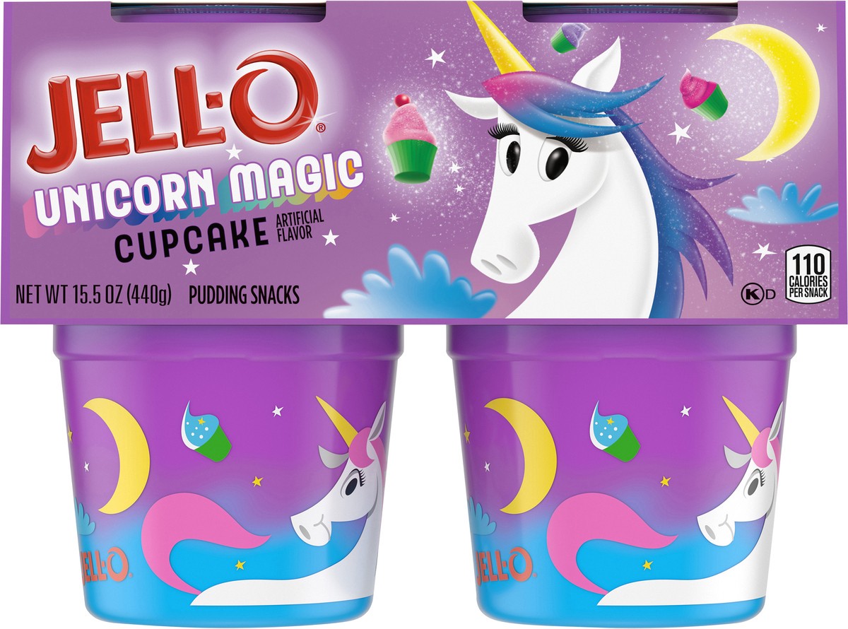 slide 9 of 9, Jell-O Unicorn Magic Cupcake Ready-to-Eat Pudding Cups Snack, 4 ct Cups, 4 ct