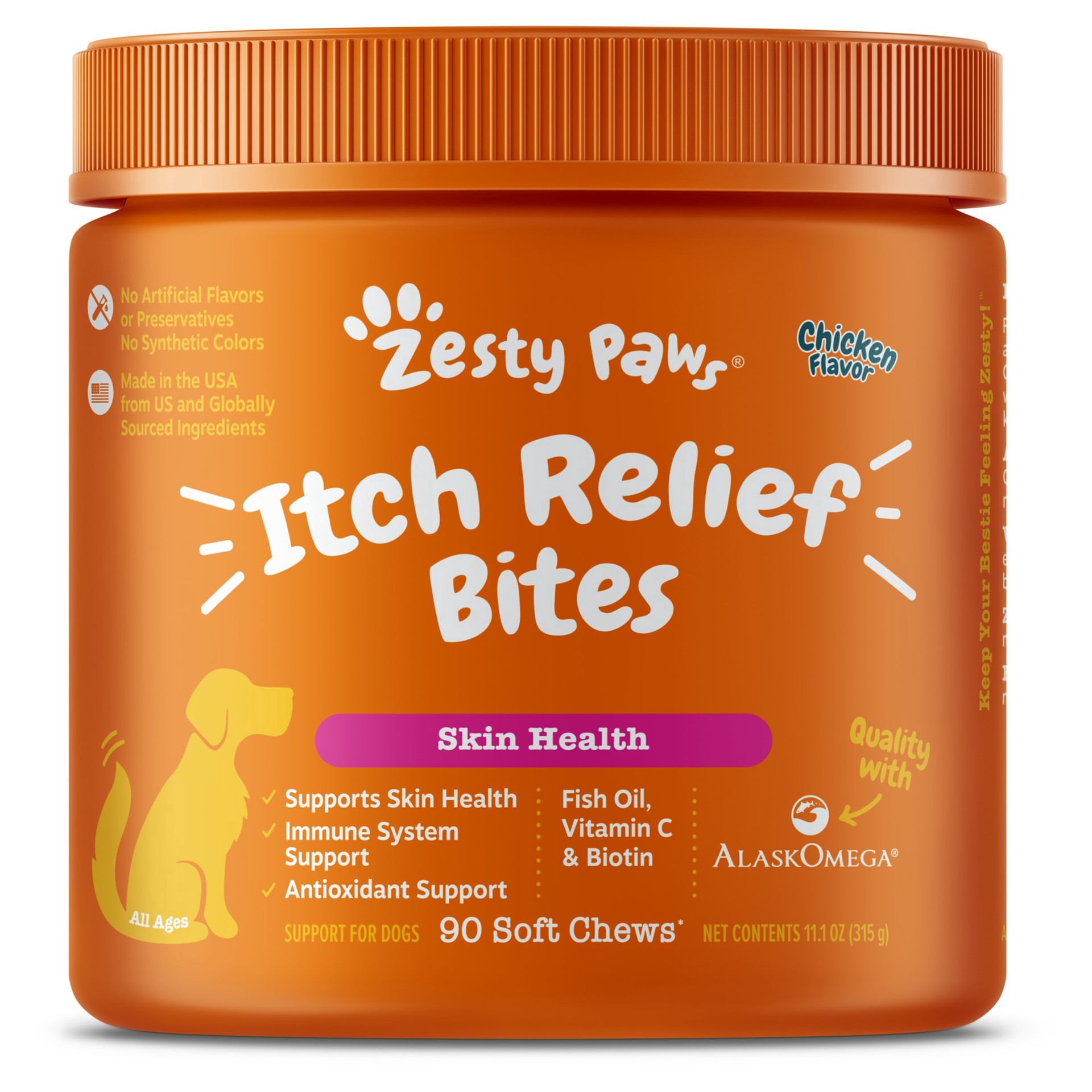 slide 1 of 1, Zesty Paws Chicken Itch Relief Bites for Dogs, 11.1 oz., Count of 90, 11.1 oz;90 ct