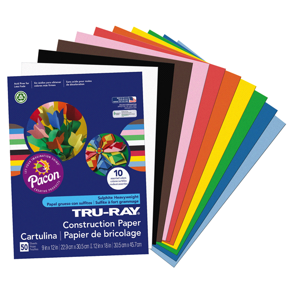 slide 1 of 1, Pacon Tru-Ray Construction Paper, 9 x 12 - Multi - Colored Per Pack, 50 ct; 9 in x 12 in