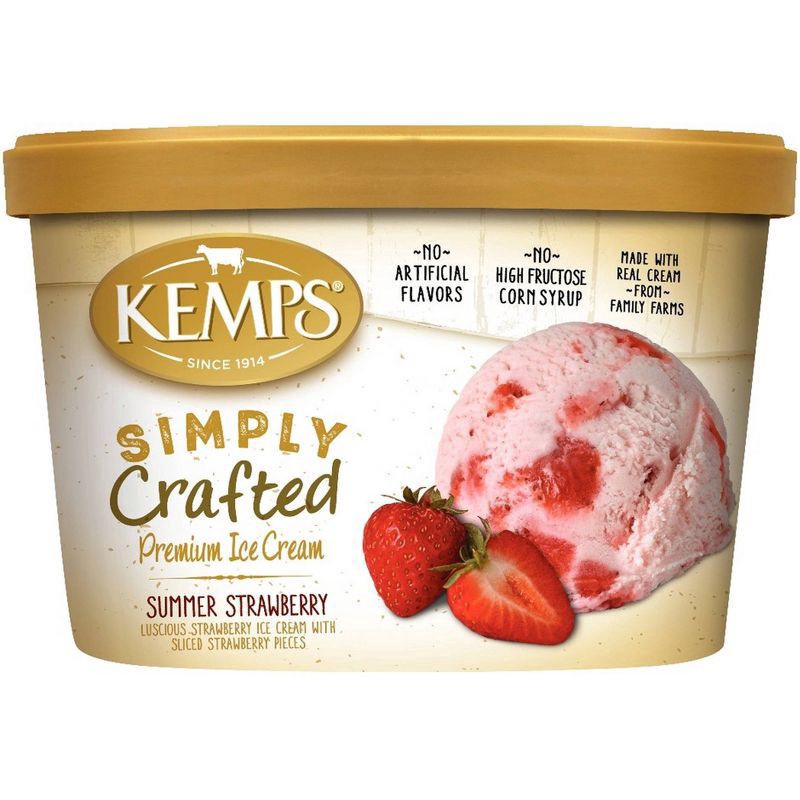slide 1 of 2, Kemps Simply Crafted Ice Cream, Summer Strawberry, 48 oz