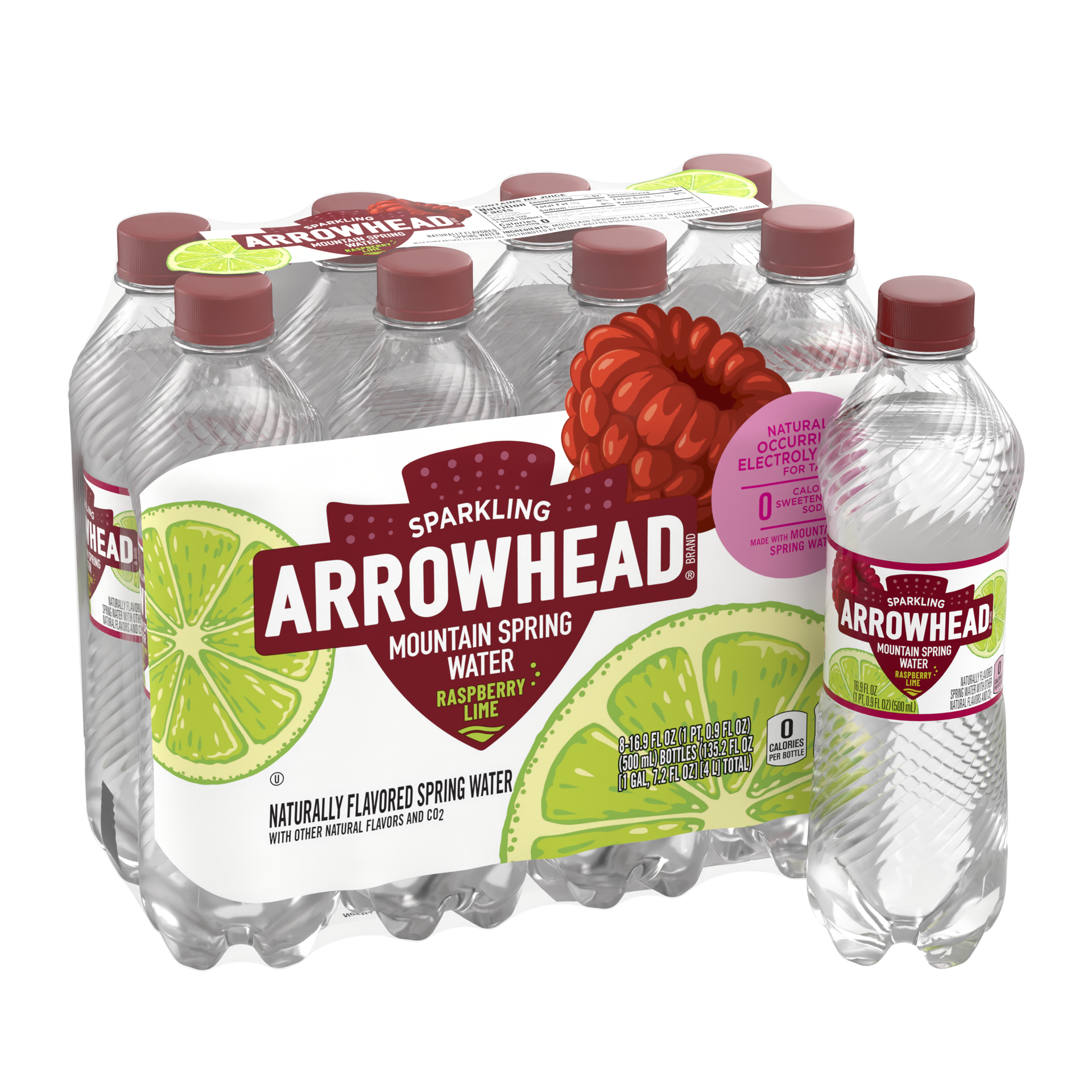 slide 2 of 5, Arrowhead Sparkling Water, Raspberry Lime- 16.9 fl oz, 16.9 fl oz