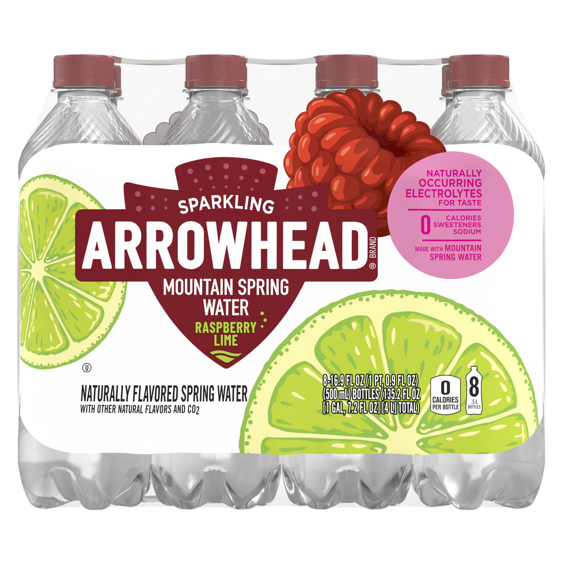 slide 5 of 5, Arrowhead Sparkling Water, Raspberry Lime- 16.9 fl oz, 16.9 fl oz