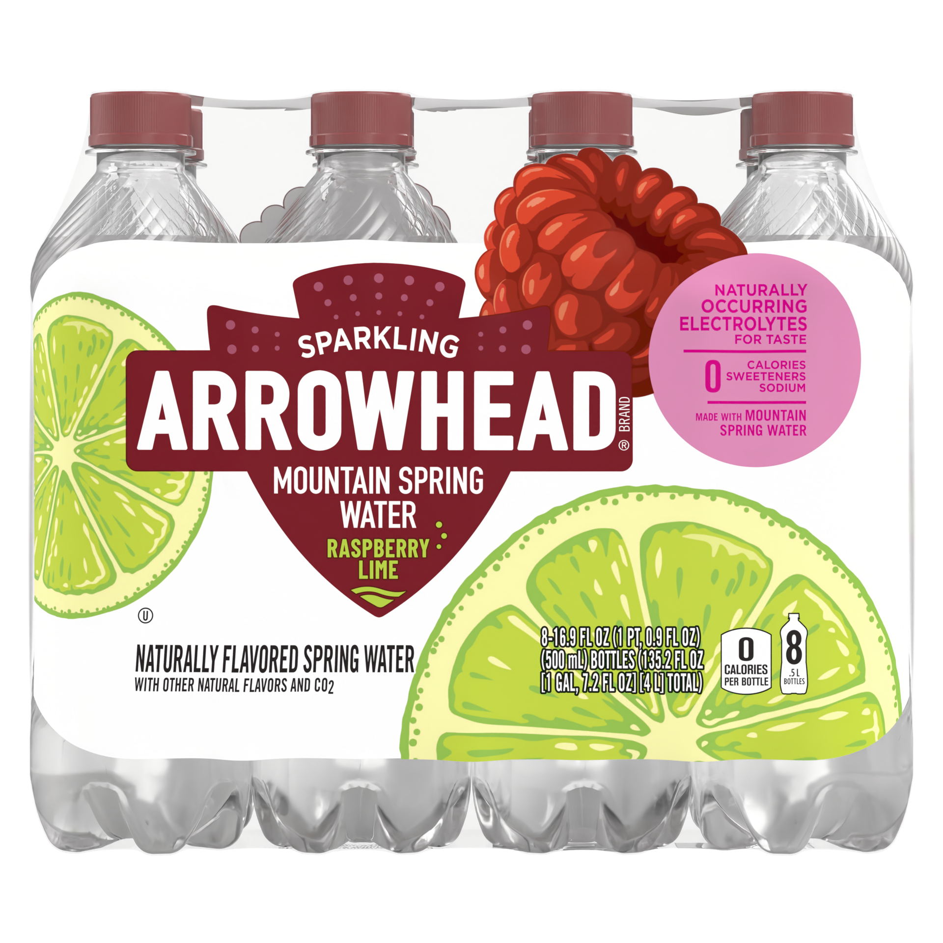 slide 1 of 5, Arrowhead Sparkling Water, Raspberry Lime- 16.9 fl oz, 16.9 fl oz