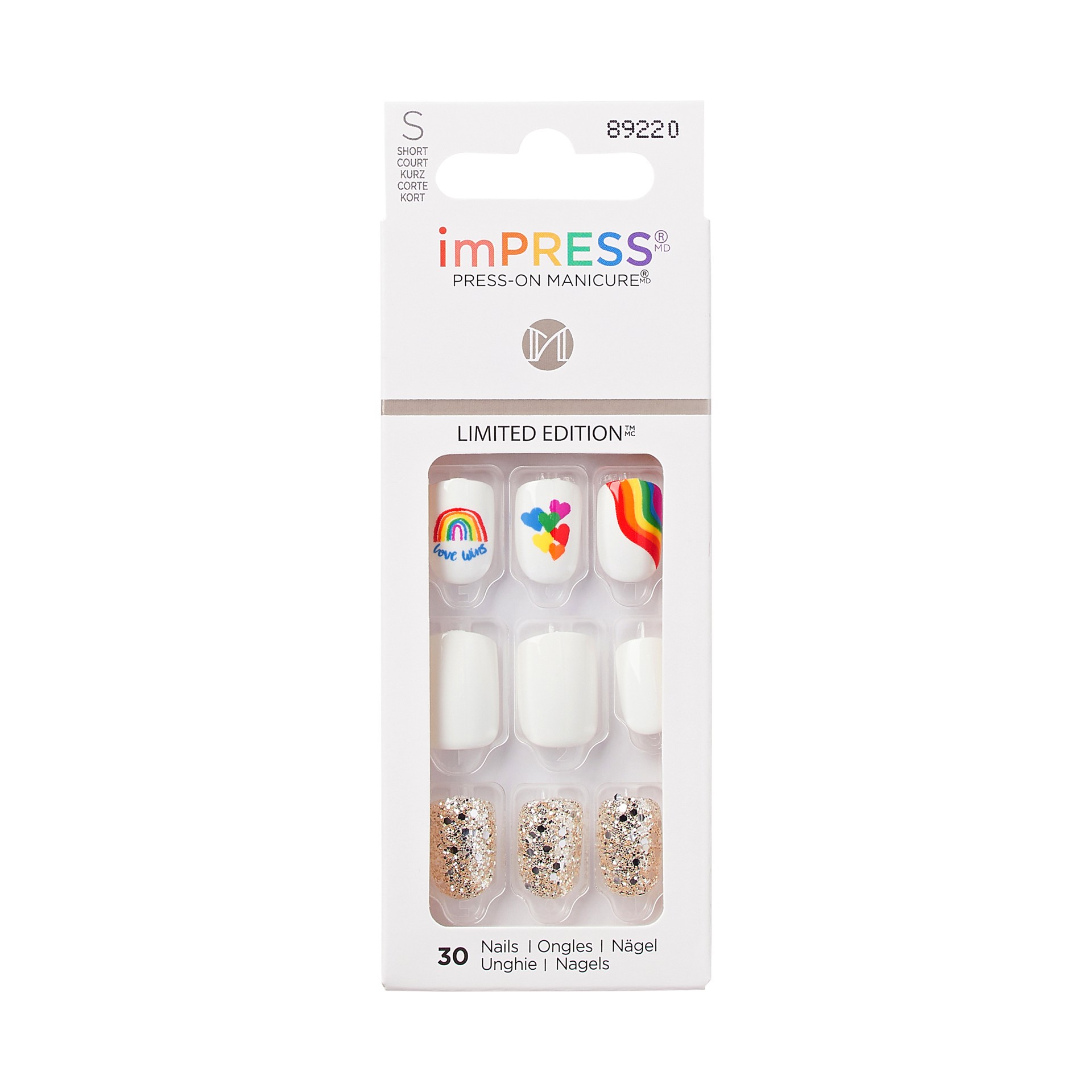 slide 1 of 5, imPRESS Press-On Nails Pride Manicure, No Glue Needed, White, Short, Square, 33 Ct., 1 ct