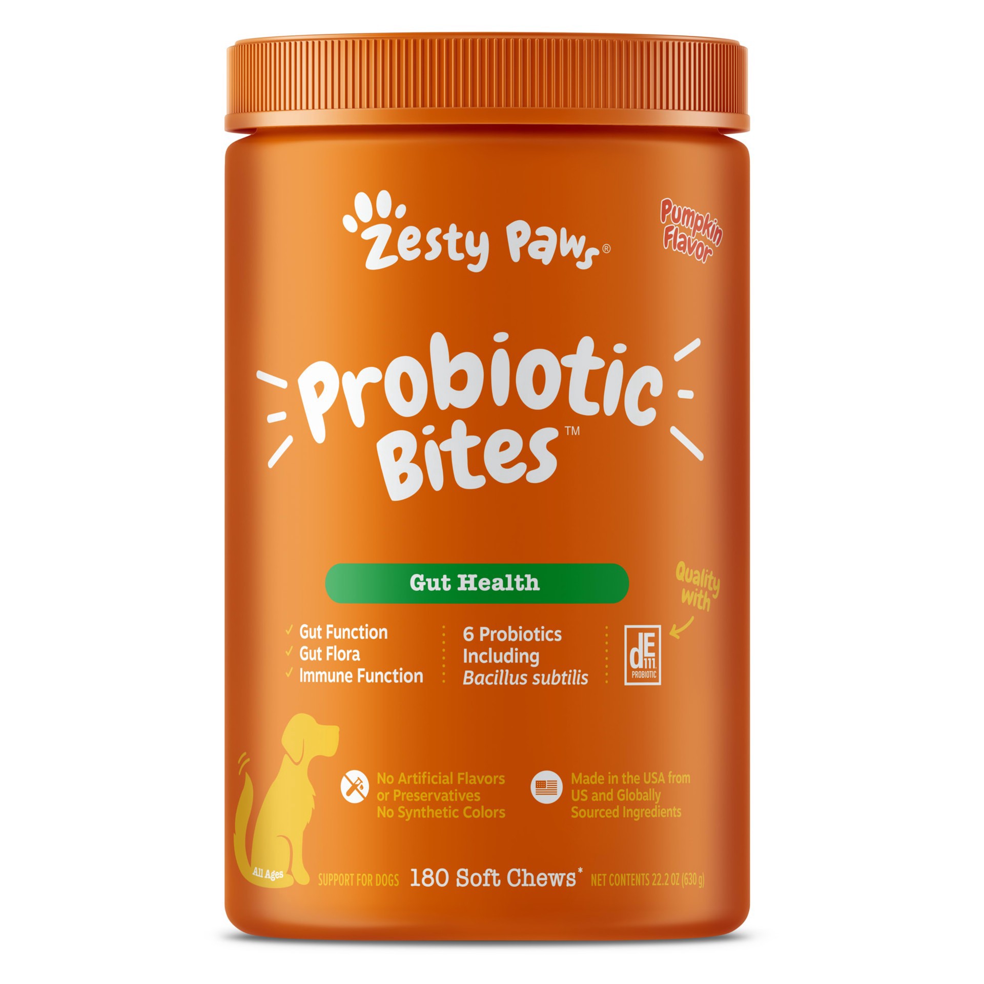 slide 1 of 1, Zesty Paws Pumpkin Probiotic Bites for Dogs, 22.2 oz., Count of 180, 22.2 oz;180 ct