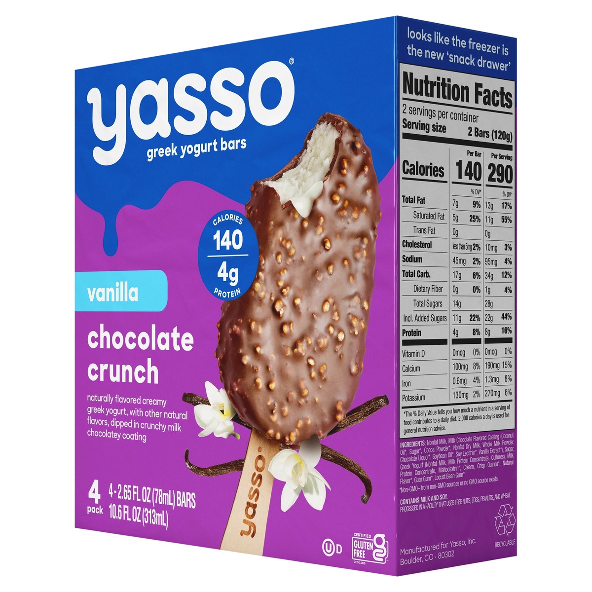 slide 5 of 9, Yasso Vanilla Chocolate Crunch Frozen Greek Yogurt Bars, 4 ct