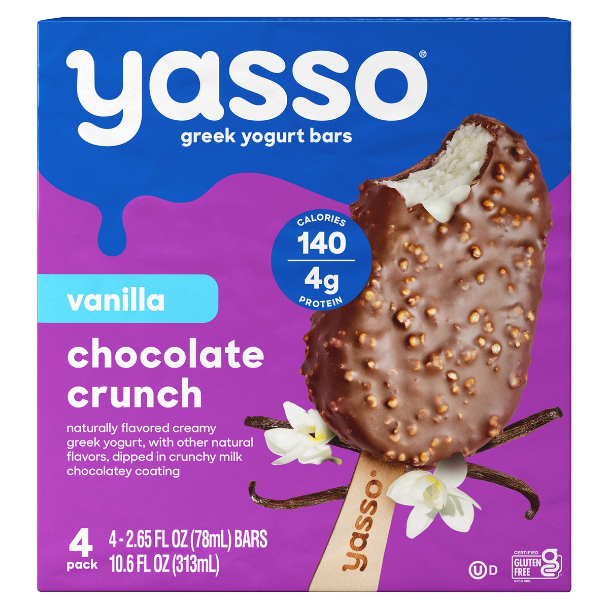 slide 1 of 9, Yasso Vanilla Chocolate Crunch Frozen Greek Yogurt Bars, 4 ct