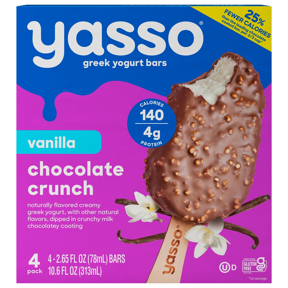 slide 1 of 9, Yasso Yasso Frozen Greek Yogurt Bars Vanilla Chocolate Crunch Bars 4 2.65fl oz bars, 4 ct