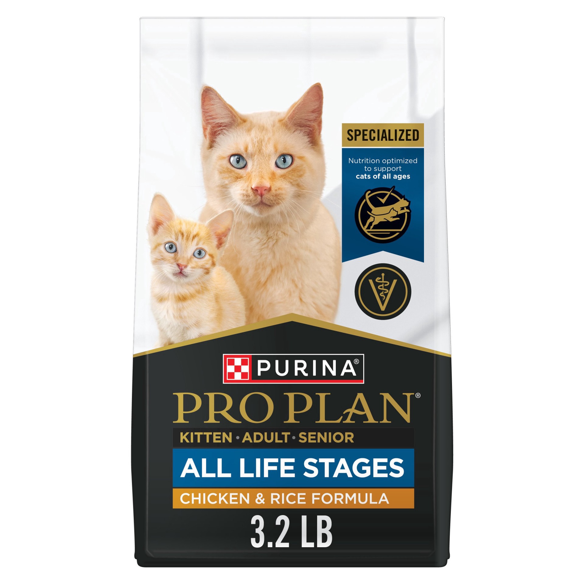 slide 1 of 1, Purina Pro Plan All Life Stages High Protein Cat Food Chicken and Rice Dry Kibble, 3.2 lb