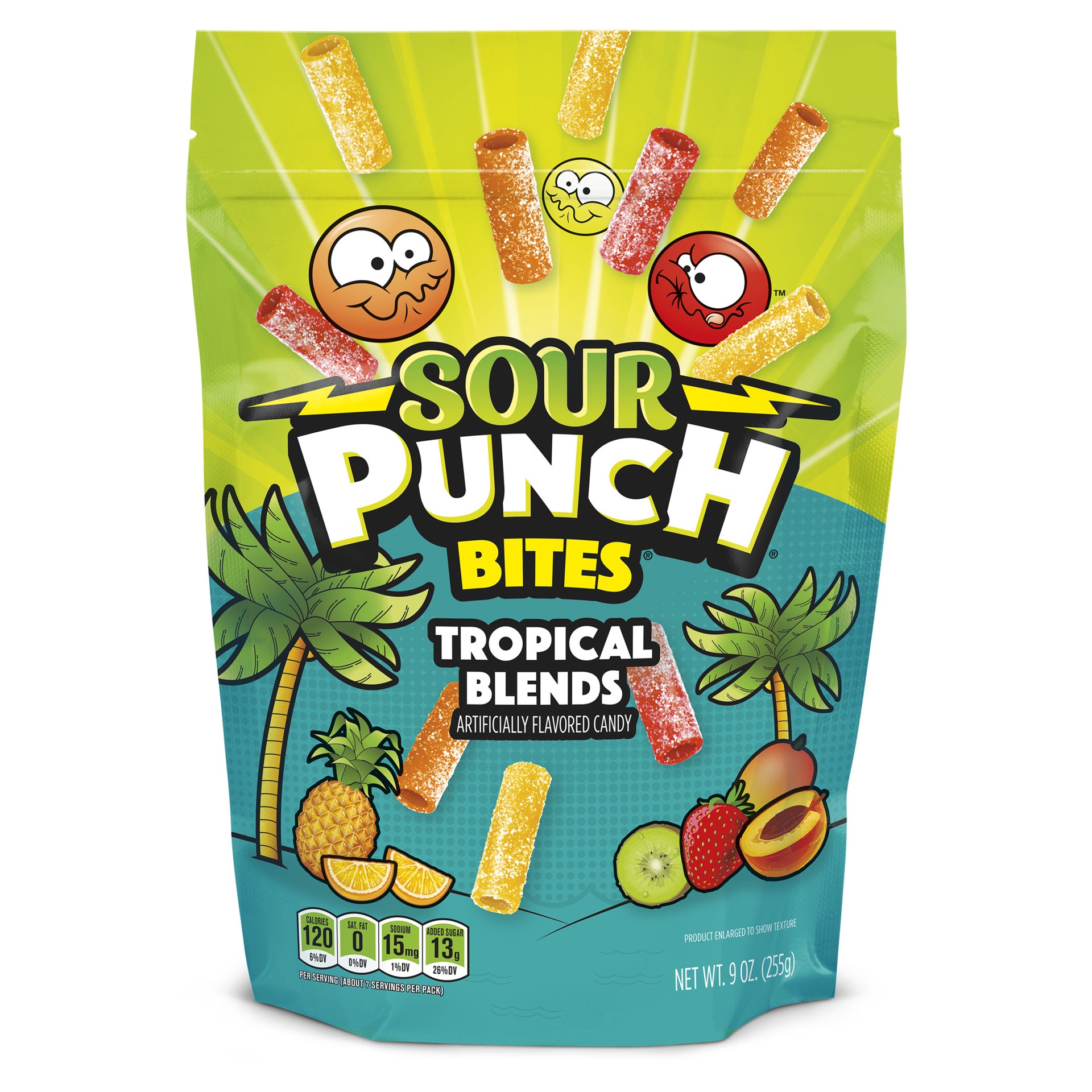 slide 1 of 9, Sour Punch Bites Tropical Flavors, 9oz Bag, 9 oz