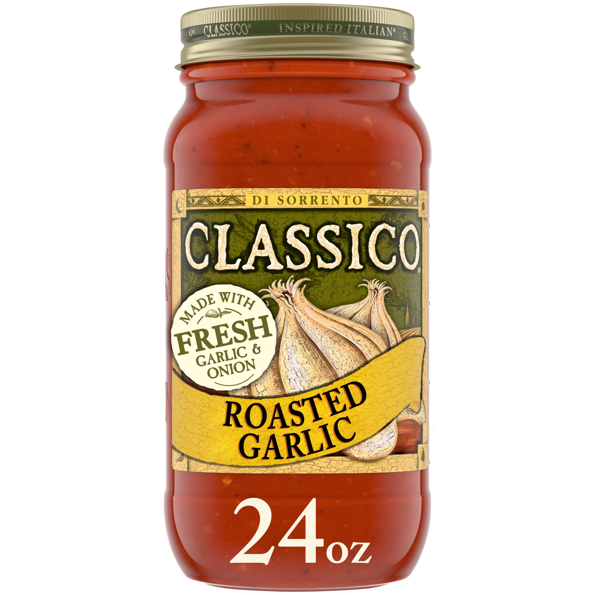 slide 1 of 10, Classico Roasted Garlic Pasta Sauce Jar, 24 oz