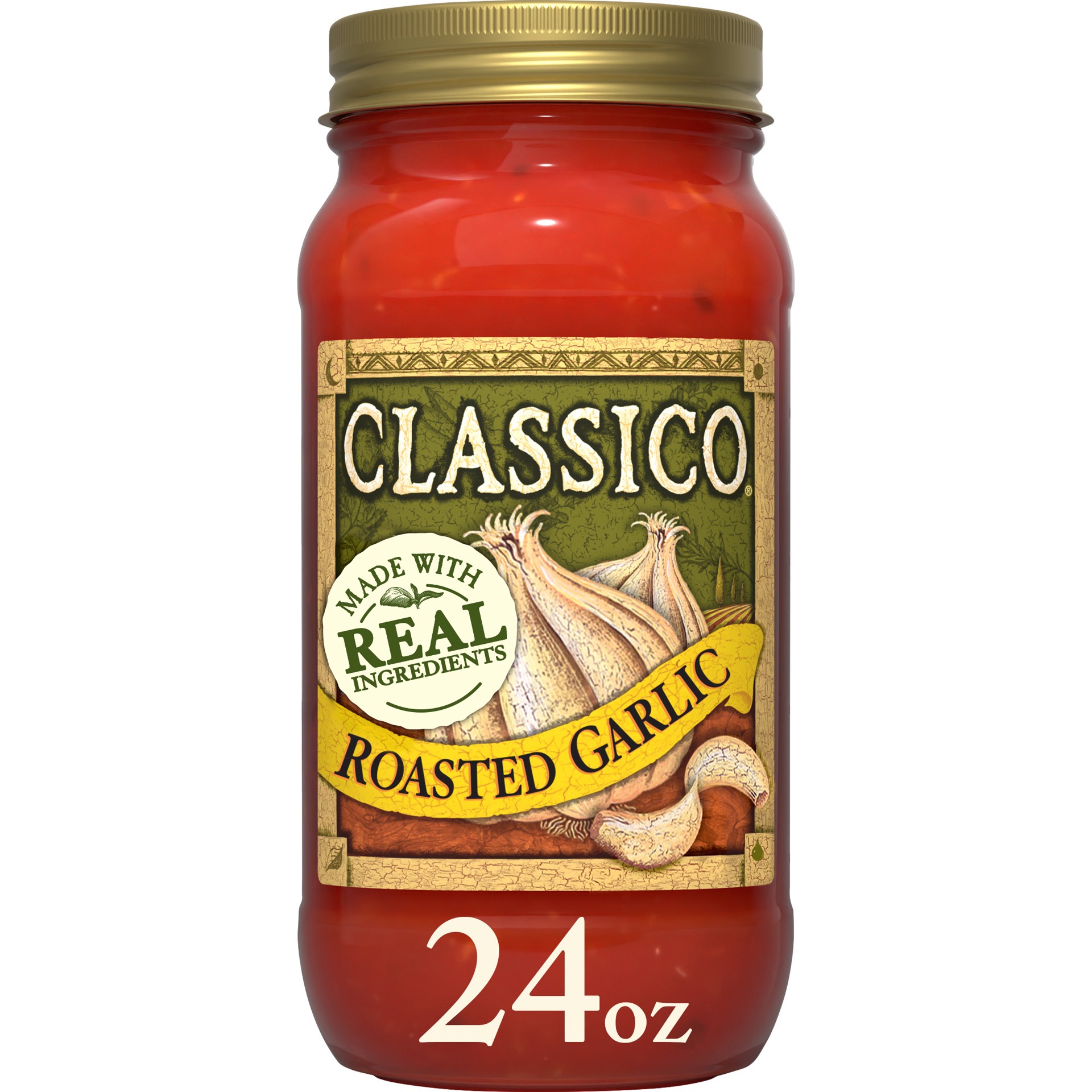 slide 1 of 9, Classico Roasted Garlic Pasta Sauce, 24 oz. Jar, 24 oz