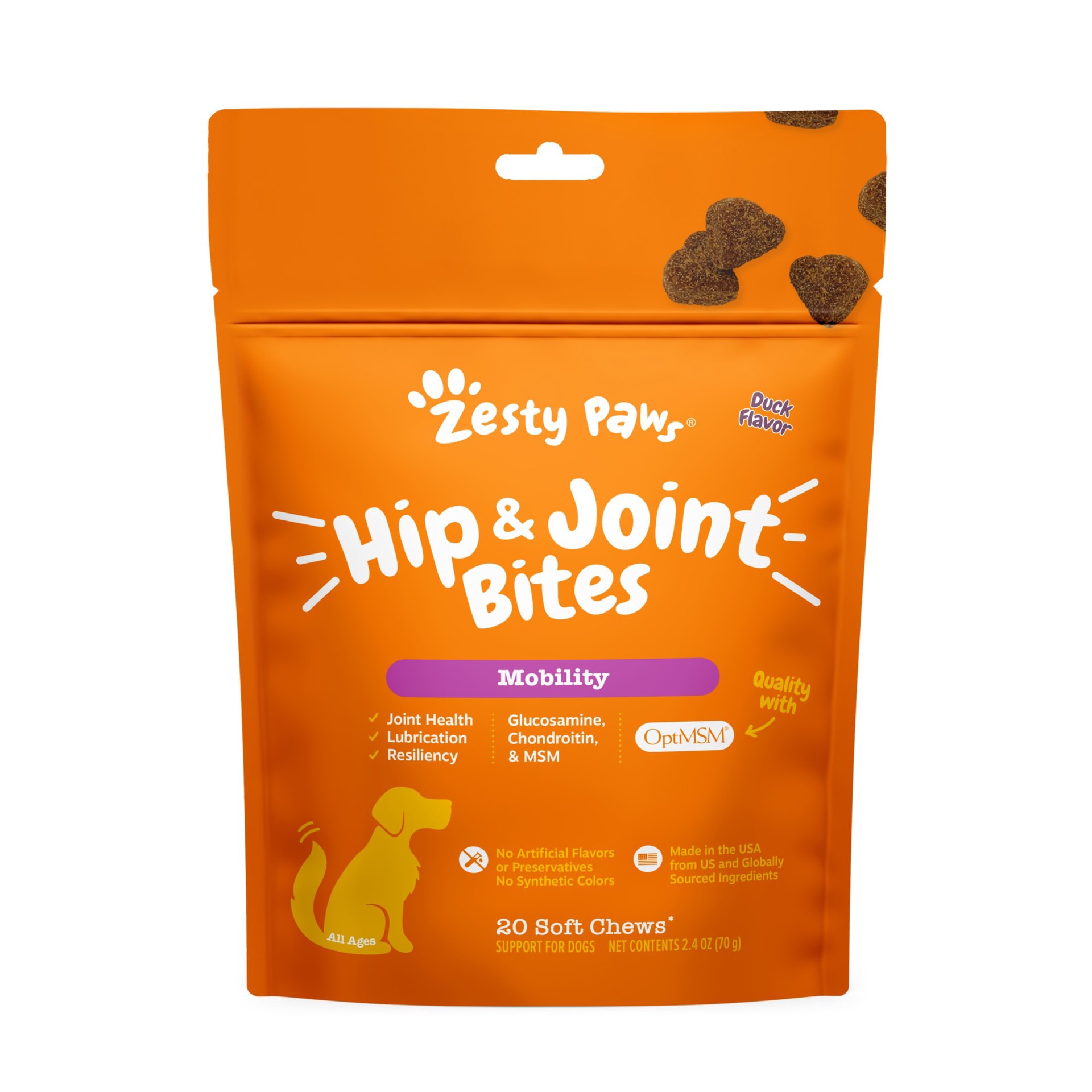 slide 1 of 1, Zesty Paws Zesty Duck Paws Hip & Joint for Dogs, 2.4 oz., Count of 20, 2.4 oz;20 ct