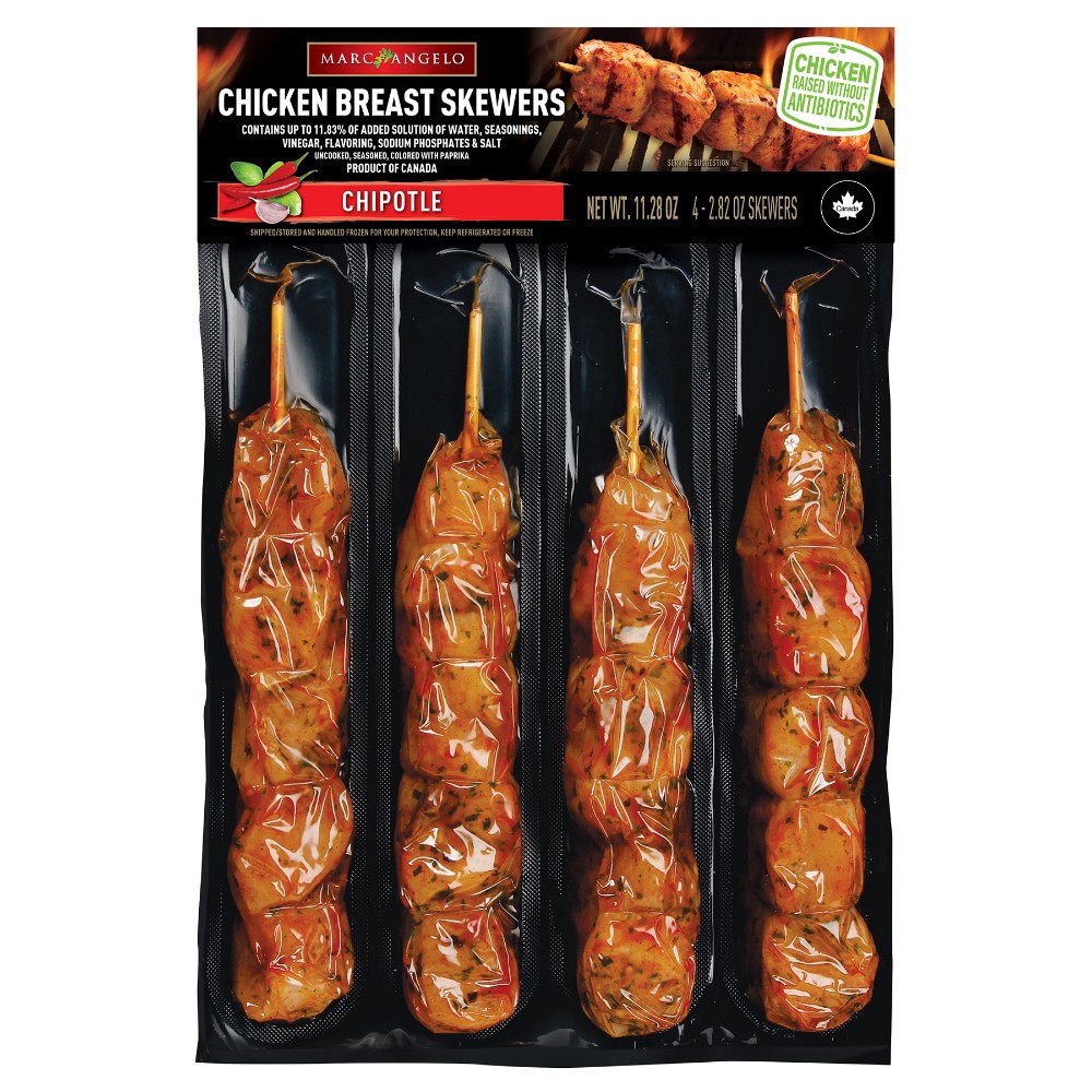 slide 1 of 2, Marcangelo Chipotle Chicken Breast Skewers, 4 ct / 2.82 oz