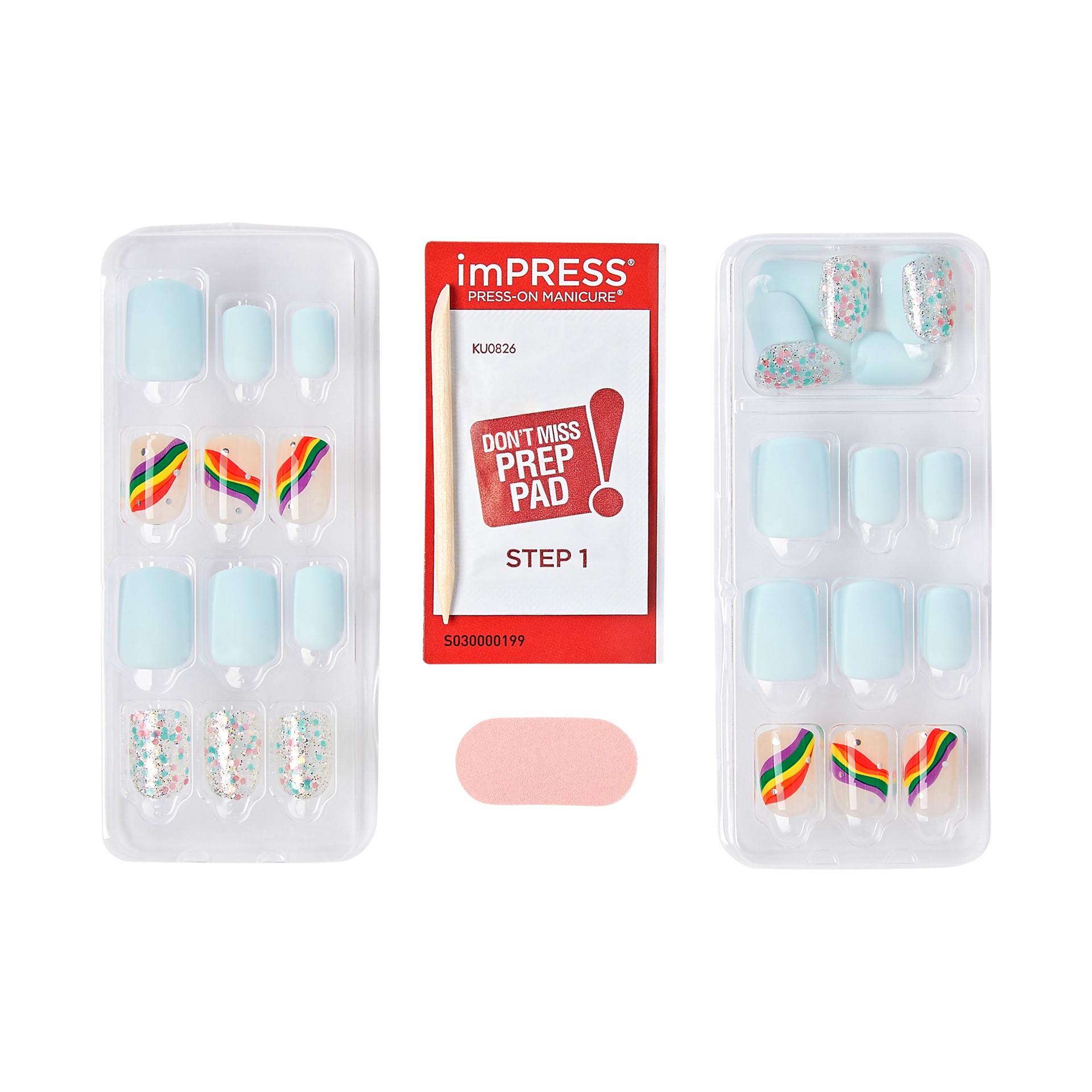 slide 3 of 5, imPRESS Press-On Nails Pride Manicure, No Glue Needed, Blue, Short, Square, 33 Ct., 34 pc