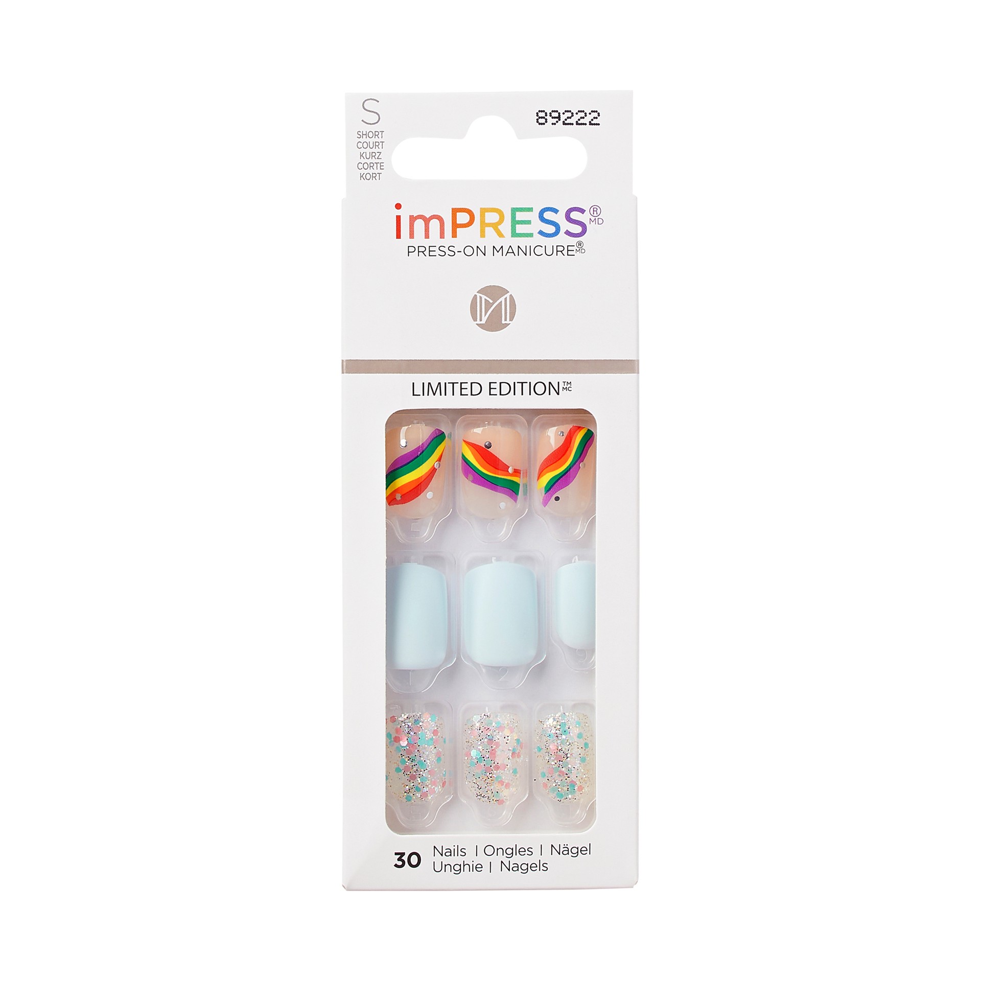 slide 1 of 5, imPRESS Press-On Nails Pride Manicure, No Glue Needed, Blue, Short, Square, 33 Ct., 34 pc