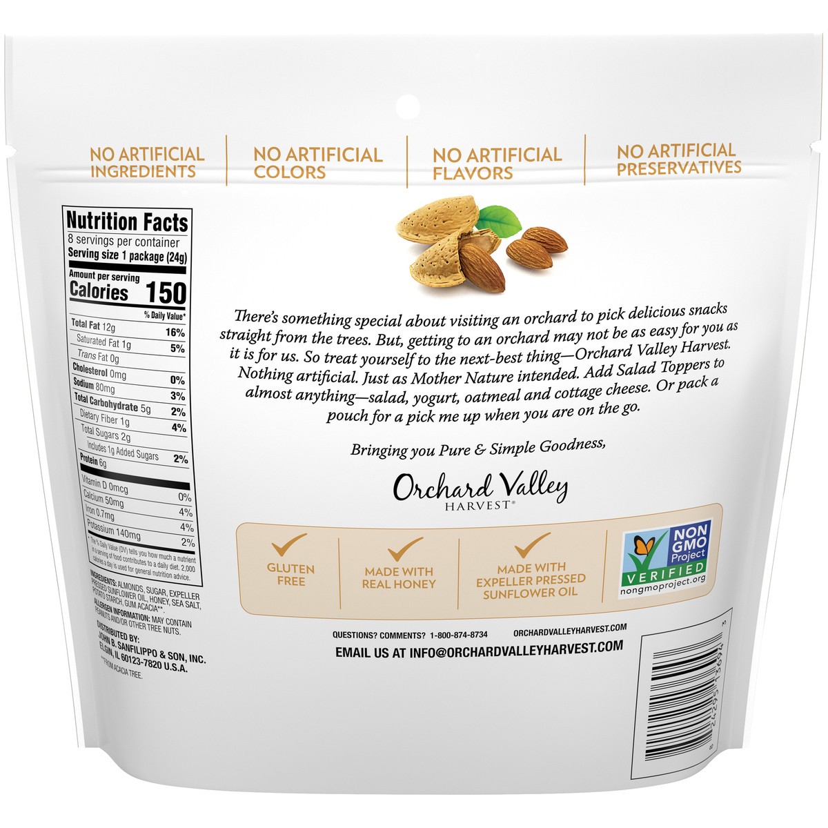 slide 4 of 14, Orchard Valley Harvest Salad Toppers Honey Roasted Sliced Almonds 8-0.85 oz. Bags, 6.8 oz