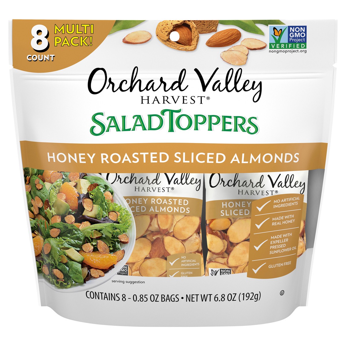 slide 10 of 14, Orchard Valley Harvest Salad Toppers Honey Roasted Sliced Almonds 8-0.85 oz. Bags, 6.8 oz