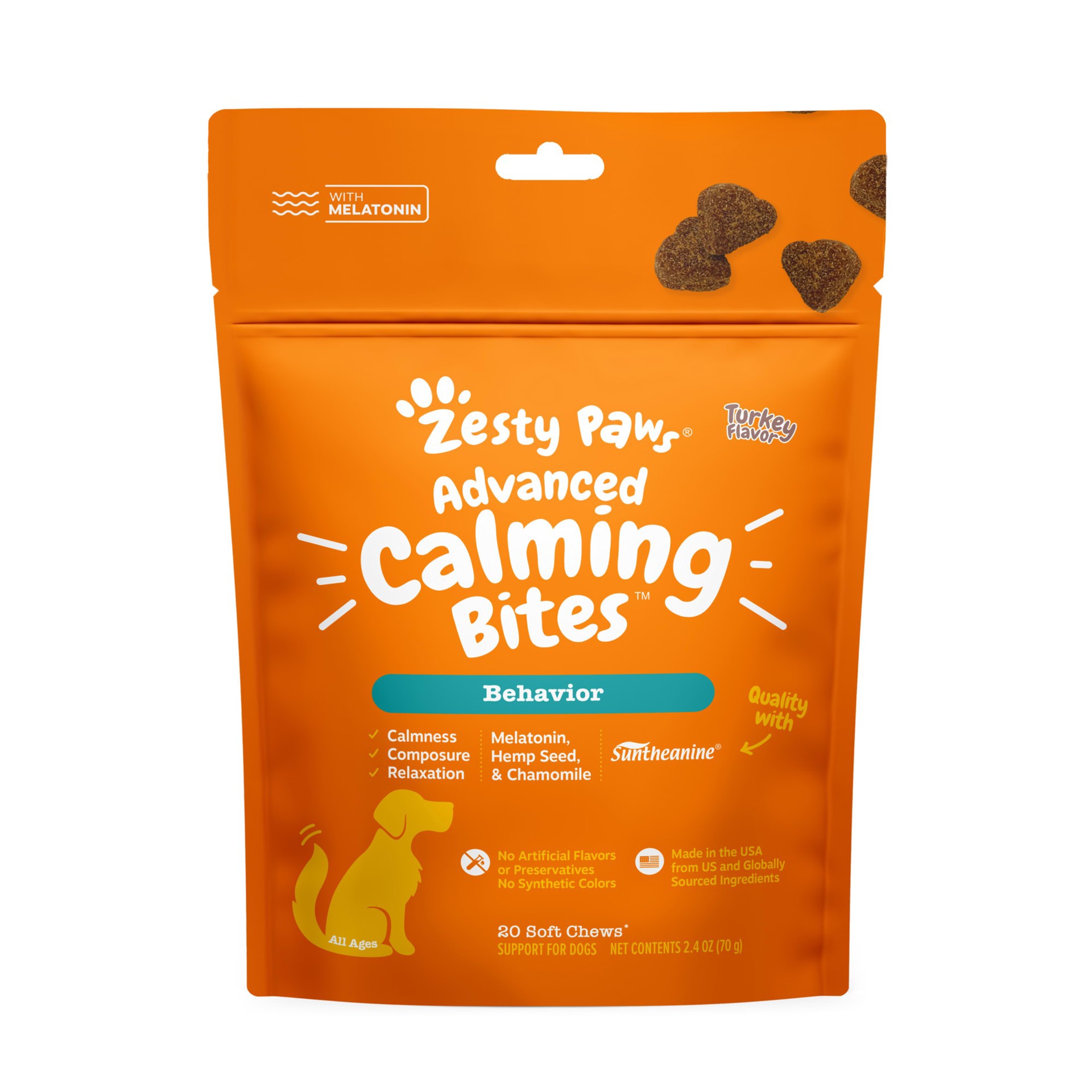 slide 1 of 1, Zesty Paws Turkey Advanced Calming Bites for Dogs, 2.4 oz., Count 20, 2.4 oz;20 ct