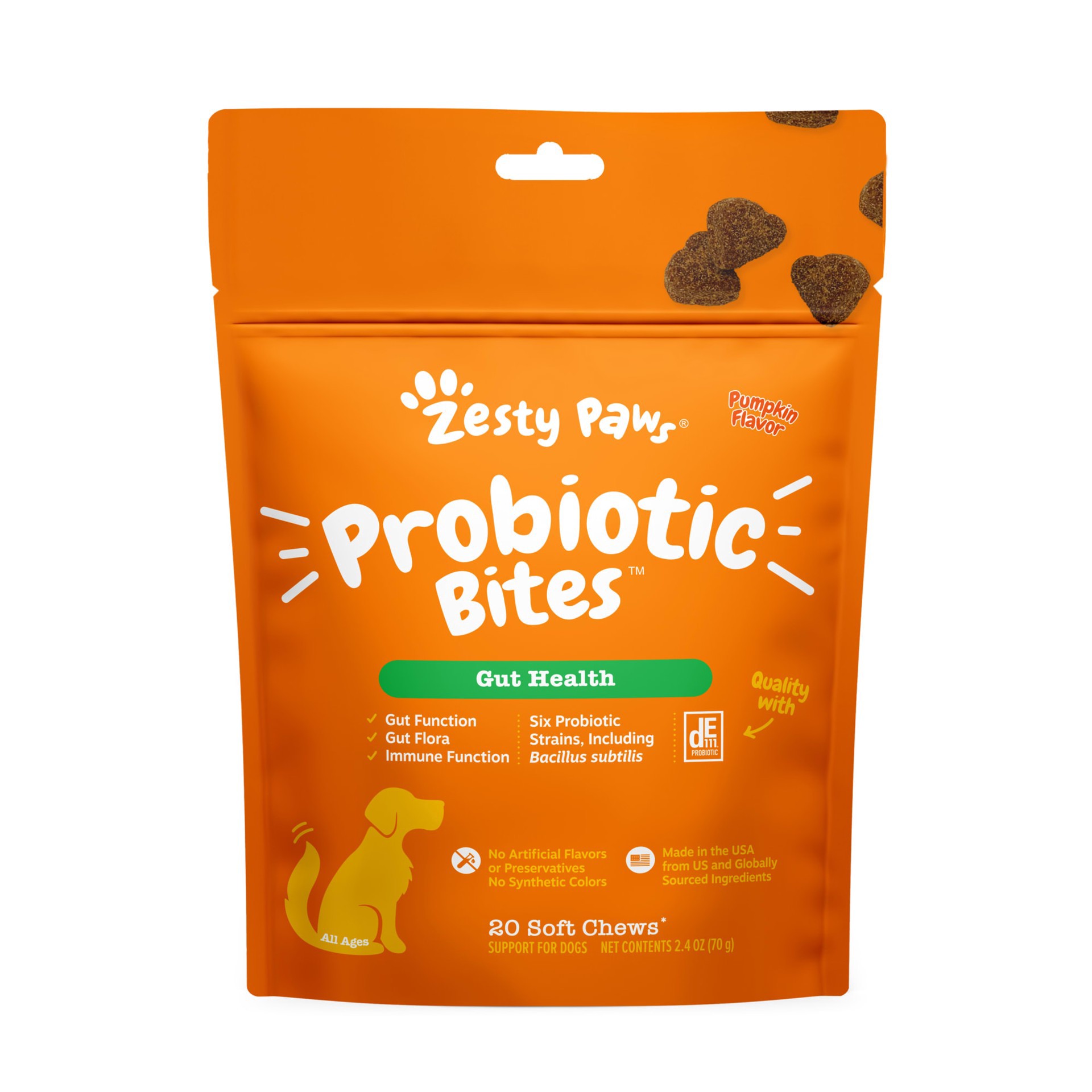 slide 1 of 1, Zesty Paws Pumpkin Probiotic Bites for Dogs, 2.4 oz., Count of 20, 2.4 oz;20 ct