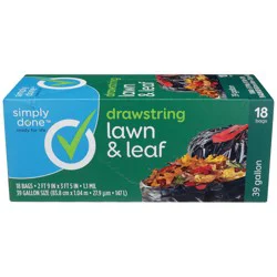 Simply Done Drawstring Lawn & Leaf Bags, XL Large, 39 Gallons, 18 Count