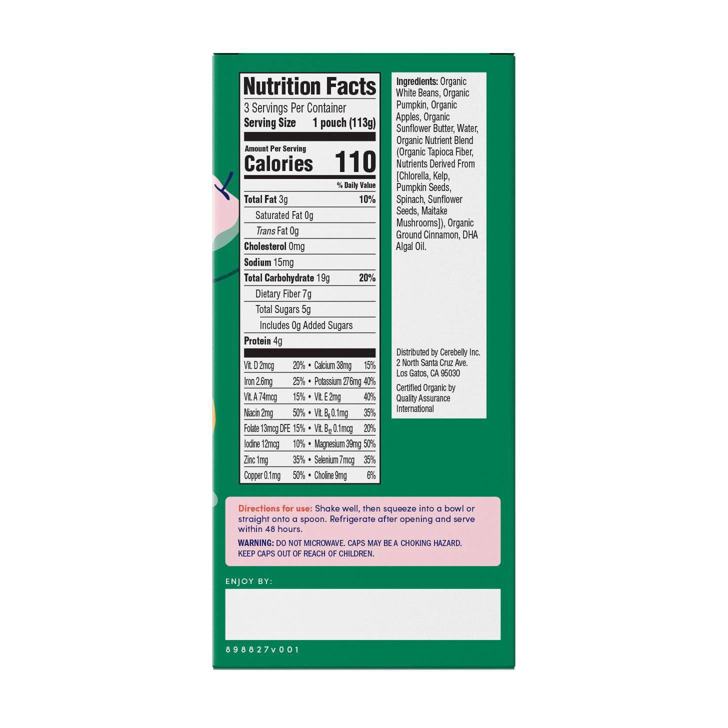 slide 3 of 7, Cerebelly Organic White Bean Pumpkin Apple 4oz/3pk, 3 ct