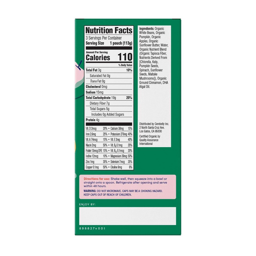 slide 6 of 7, Cerebelly Organic White Bean Pumpkin Apple 4oz/3pk, 3 ct