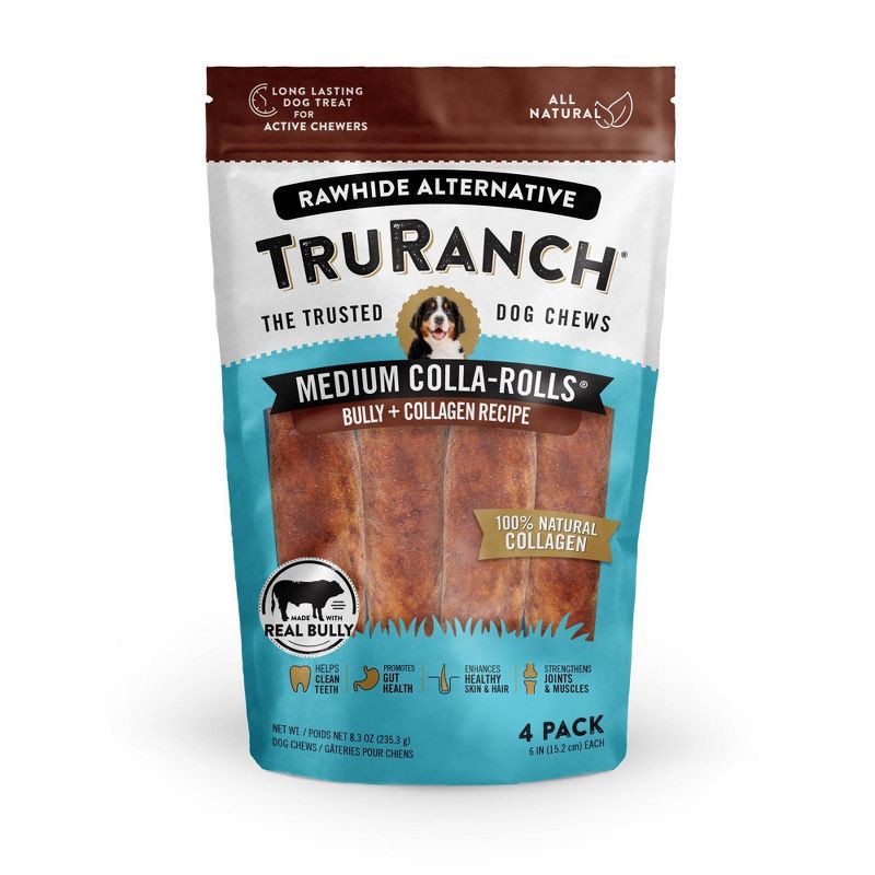 slide 1 of 3, TruRanch Colla-Rolls Bully + Collagen Recipe Dog Chews Medium 4 ea, 4 ct