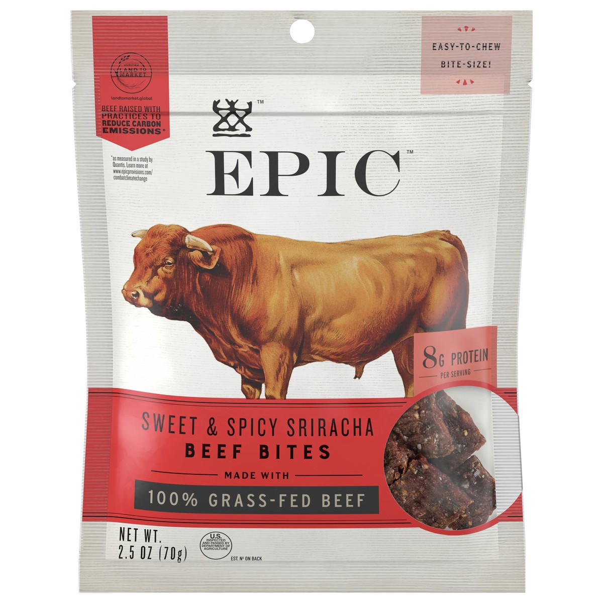 slide 1 of 8, EPIC Sriracha Beef Bites, Grass-Fed, Whole30, 2.5oz, 2.5 oz