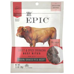 EPIC Sweet and Spicy Sriracha Beef Bites, Protein Snacks, Whole 30, 2.5 oz Pouch