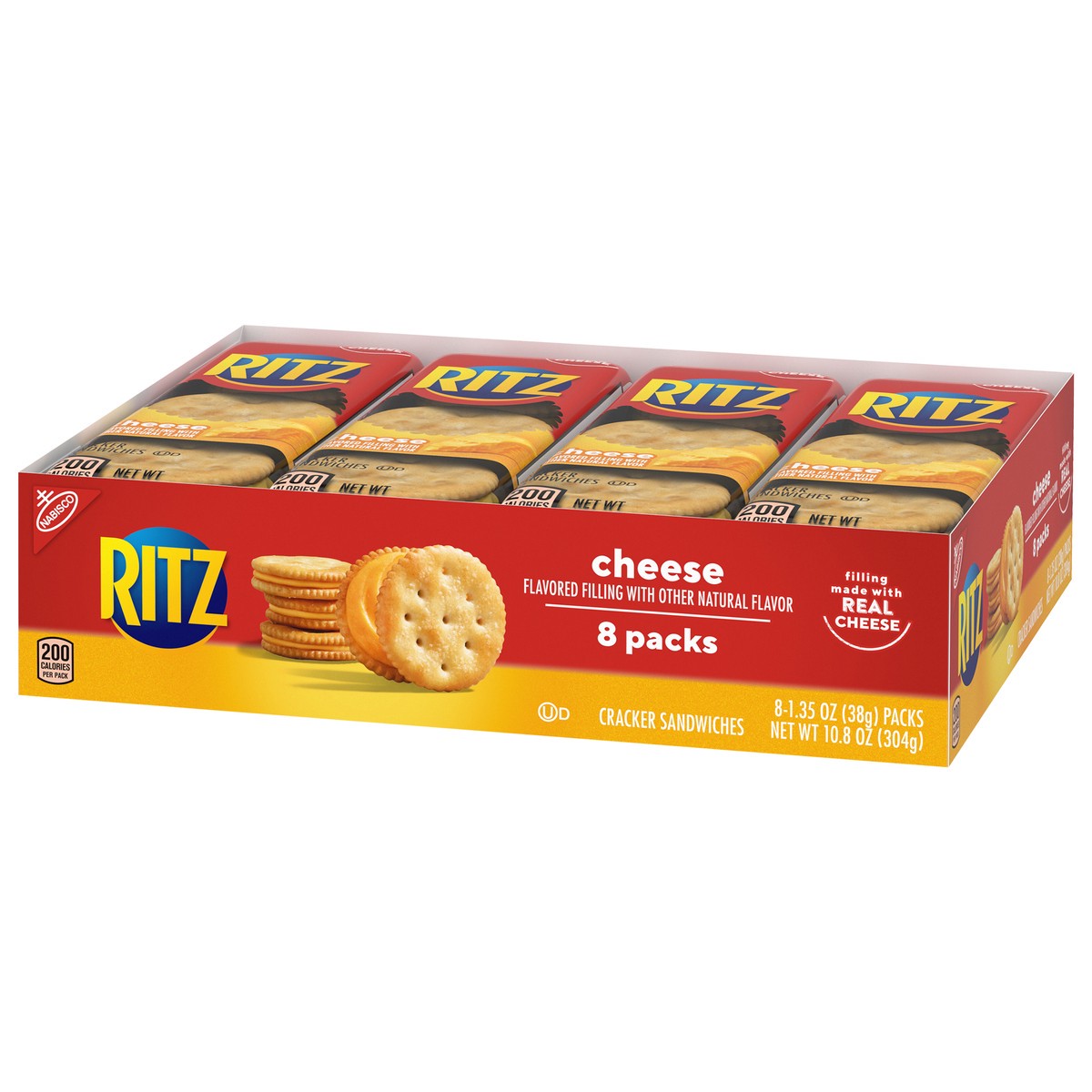 slide 3 of 9, RITZ Cheese Sandwich Crackers, 8 Snack Packs (6 Crackers Per Pack), 10.8 oz