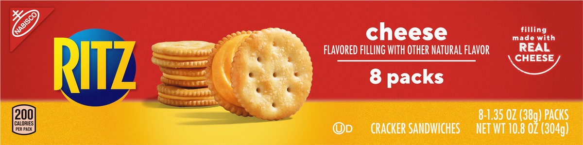 slide 6 of 9, RITZ Cheese Sandwich Crackers, 8 Snack Packs (6 Crackers Per Pack), 10.8 oz