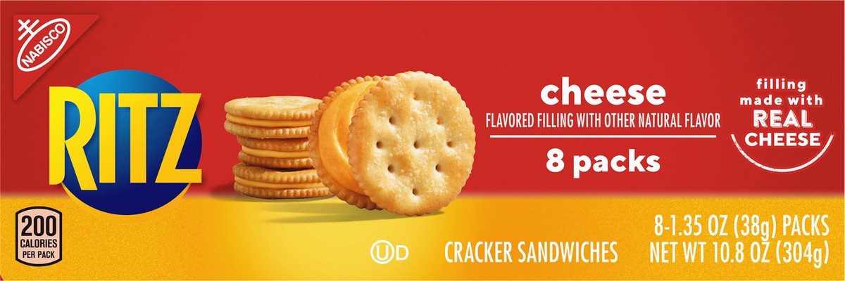 slide 7 of 9, RITZ Cheese Sandwich Crackers, 8 Snack Packs (6 Crackers Per Pack), 10.8 oz