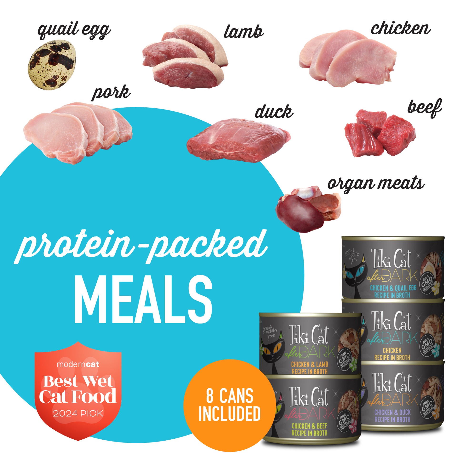 slide 5 of 7, Tiki Cat After Dark Whole Foods Wet Cat Food, Variety Pack 5.5 oz. Can (8 Count), 44 oz