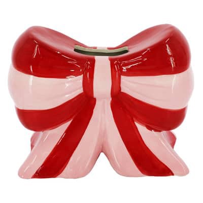slide 1 of 4, 8" Pink Stripe Bow Ceramic Container By Ashland, 8 in
