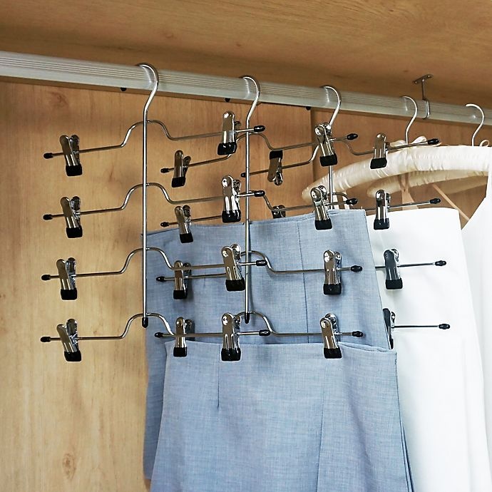 slide 2 of 2, Simply Essential 4-Tier Skirt/Pant Hanger - Black/Chrome, 1 ct