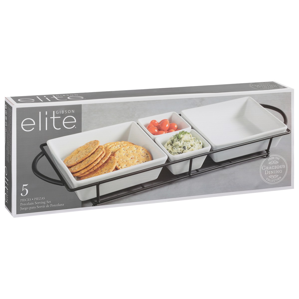 slide 6 of 9, Gibson Elite Gracious Dining Collection Set of 4 Stoneware Rectangle Serving Tidbit Dishes Set with Metal Rack 1 ea, 1 ct