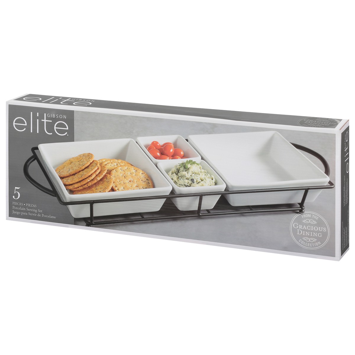 slide 8 of 9, Gibson Elite Gracious Dining Collection Set of 4 Stoneware Rectangle Serving Tidbit Dishes Set with Metal Rack 1 ea, 1 ct
