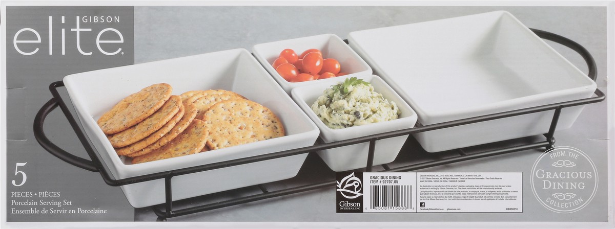 slide 3 of 9, Gibson Elite Gracious Dining Collection Set of 4 Stoneware Rectangle Serving Tidbit Dishes Set with Metal Rack 1 ea, 1 ct