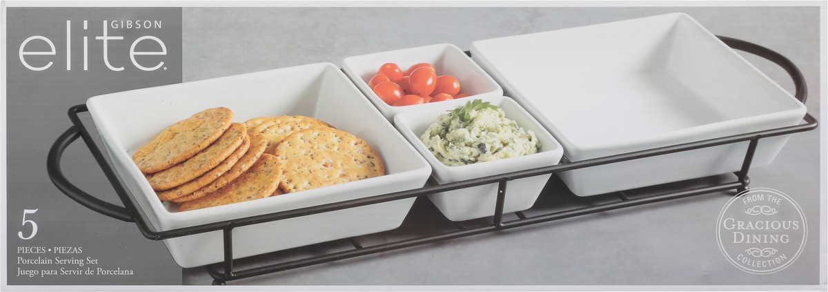 slide 9 of 9, Gibson Elite Gracious Dining Collection Set of 4 Stoneware Rectangle Serving Tidbit Dishes Set with Metal Rack 1 ea, 1 ct
