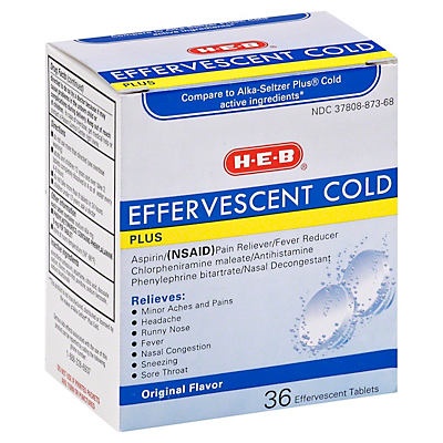 slide 1 of 1, H-E-B Effervescent Cold Plus Effervescent Tablets Original Flavor, 36 ct