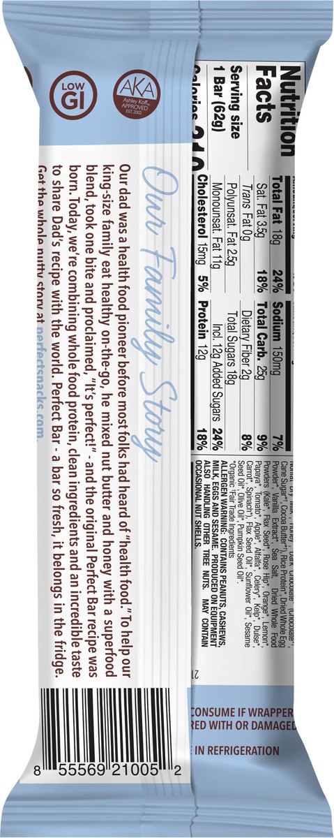 slide 2 of 9, Perfect Bar Gluten-Free Chocolate Chip Cookie Dough Nut Butter Protein Bar, 2.2 oz, 2.18 oz