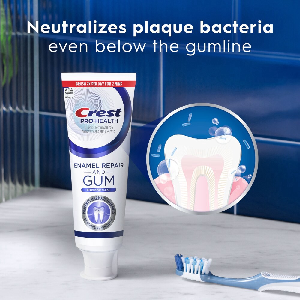 slide 4 of 5, Crest Pro-Health Gum & Enamel Restore Toothpaste 4.8 oz Anticavity, Antibacterial Flouride Toothpaste, Clinically Proven, Gum, Sensitivity, and Enamel Protection, 4.8 oz